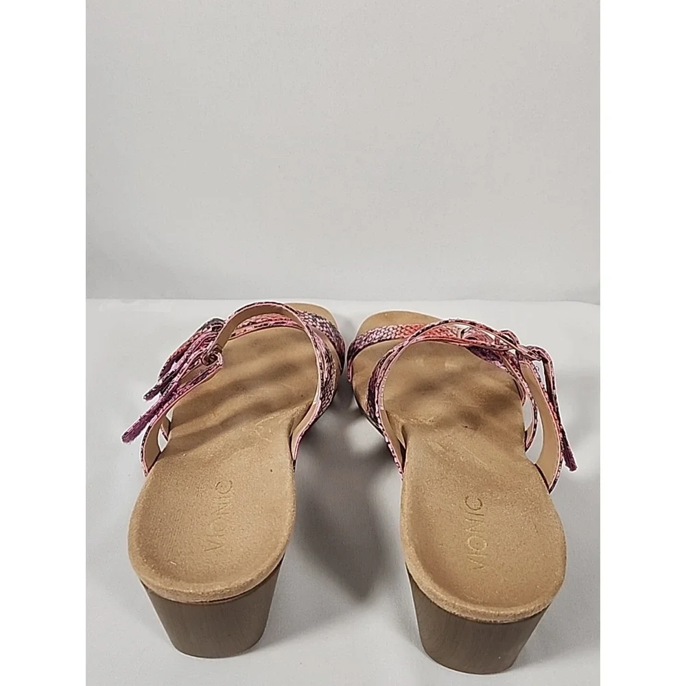 Vionic Dwyn Pink Snake Skin Print 3-strap‎ Wedge Sandals Women Size 11 381DWYN